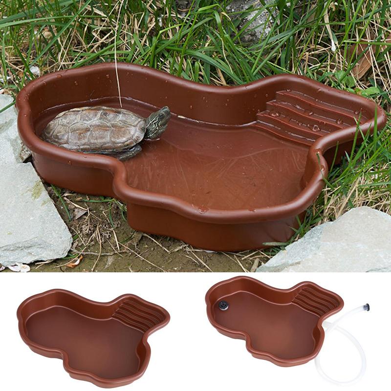 Water Dish Reptile - 거북이 먹이 접시 램프와 Basking 테라스가있는